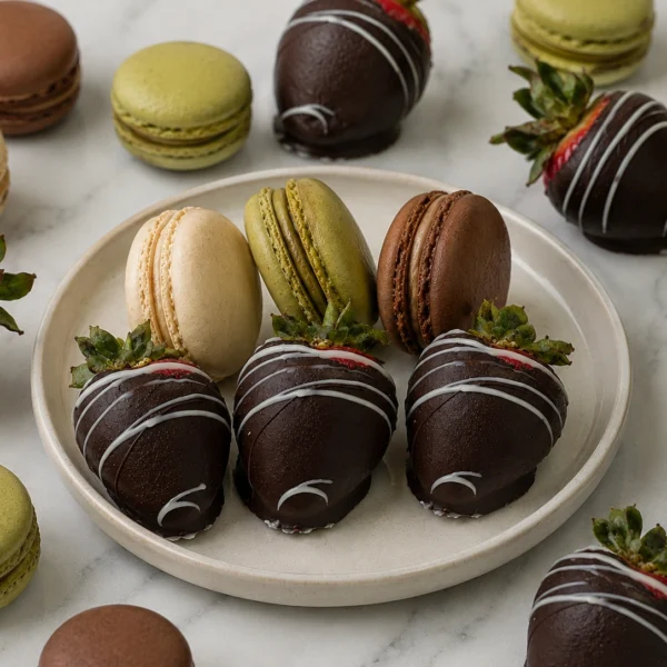 Chocolate Covered Strawberries & French Macarons Gift Set