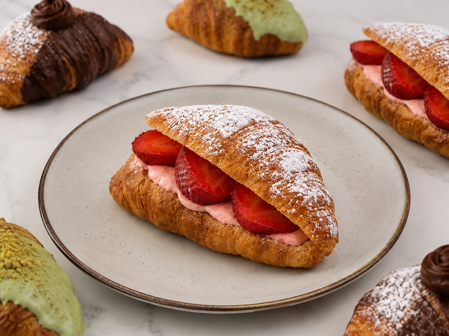 1 (21) Fresh Handmade Strawberry Filled Croissant – Flaky Croissant with Strawberry Cream - Image 1
