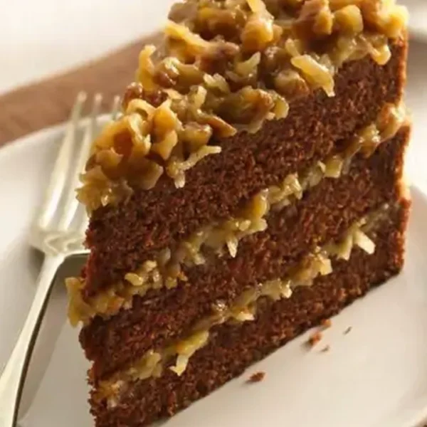 Handmade German Chocolate Cake Slice with Whipped Cream