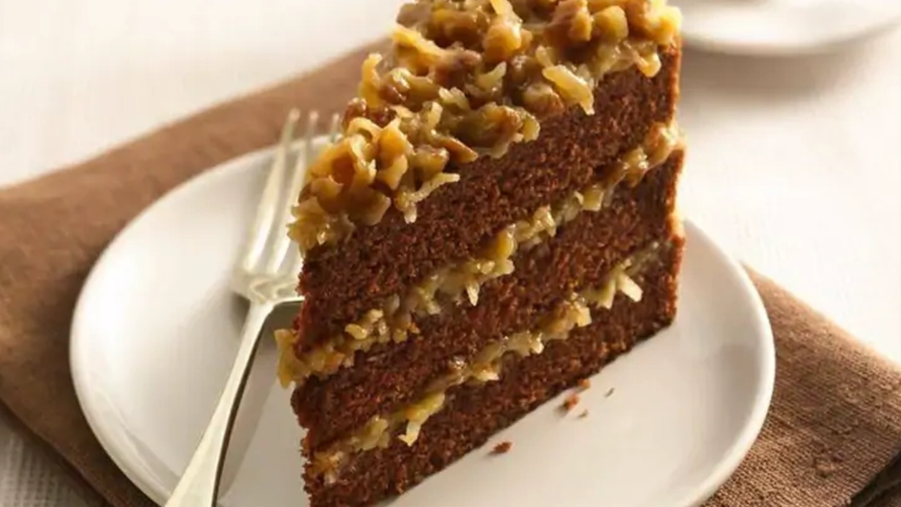 Handmade German Chocolate Cake Slice with Whipped Cream Handmade German Chocolate Cake Slice with Whipped Cream - Image 1