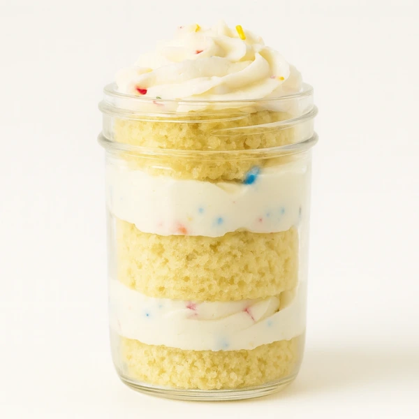 NEW Birthday Cake in a GLASS JAR with Handmade Buttercream