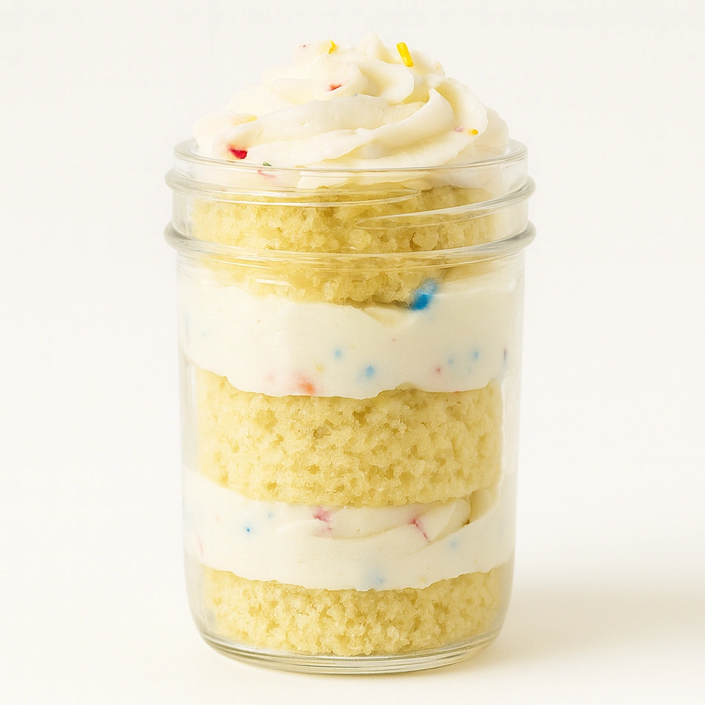 nybd (12) NEW Birthday Cake in a GLASS JAR with Handmade Buttercream - Image 1