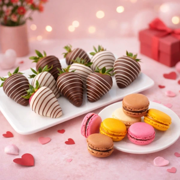 6 Chocolate Covered Strawberry 6 Macarons Box