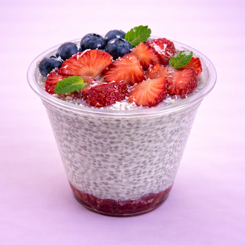 3 Fresh Chia Pudding X-L Topped with Berries - Image 1